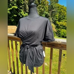 Banana Republic Black Wrap-Tie Waist, Short Sleeve Top, Size S NWT